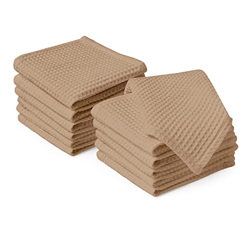 Encasa Geschirrtücher aus Baumwolle 30x30 cm, sehr saugfähig und schnell trocknend, für eine problemlose Reinigung, ultraweiche Küchen-Geschirrtücher | Packung mit 12 Stück | Beige von Encasa