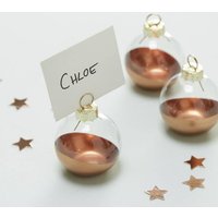 Roségold Getauchte Glaskugeln Platzkartenhalter, Wiederverwendbare Kartenhalter, Weihnachtskartenhalter von EnchMoments