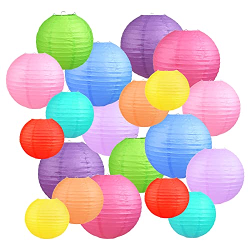 Encham 20 Stück Bunte Papierlaternen Lampions Papier Laterne Lampenschirm 10 Farbe 4 Größen für Feiertagen Hochzeit Party Geburtstage Gartenparty Babyparty Deko Innen und Außen von Encham