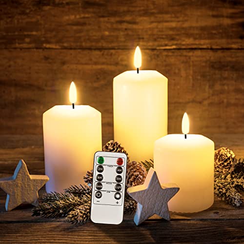 Encham LED Kerzen 3 Stück Flammenlose Kerzen Kerzenlichter warmweiße Licht Batteriekerzen mit Timerfunktion Fernbedienung für Party Weihnachten Deko von Encham