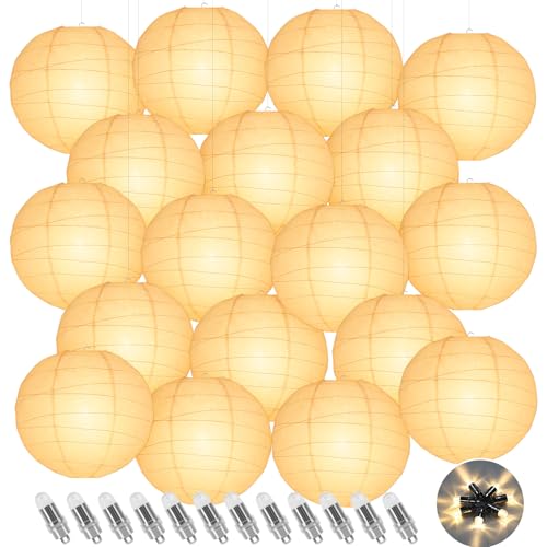 Encham Weiß Papierlaternen 20CM 20 Stück mit Warmweiß Ballonlichter für Feiertagen Hochzeiten Halloween Weihnachten Geburtstage Gartenparty Babyparty Deko Innen und Außen Party deko von Encham