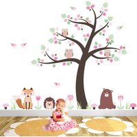 Woodland Kinderzimmer Aufkleber, Waldtiere, Fuchs Und Eule Baby Wandaufkleber, Braunes Baum Wandbild. Kreaturen, Bär, Igel, Pastell Rosa Mint Woodland Kinderzimmer Aufkleber, Waldtiere, Fuchs Und Eule Baby Wandaufkleber, Braunes Baum Wandbild. Kreaturen, Bär, Igel, Pastell Rosa Mint von EnchantedInteriorsUK