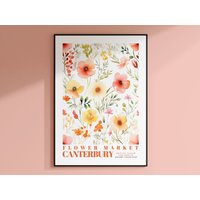 Canterbury Blumenmarkt Druck, Aquarell Retro Blumen Illustration, Nahtloses Muster, Schöne Blumen, England Reisekunst, Rote von EnchantedSights