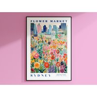 Sydney Flower Market Poster, Australien Wandkunst, Reisekunst, Tulpen Und Rosen, Gelb Grün, Herbstblumen von EnchantedSights