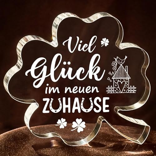 Einzugsgeschenke Wohnung und Haus, Einweihungsgeschenk Haus & Wohnung – Glücksklee Acryl Deko, Geschenk zum Einzug, Richtfest Geschenk für Frauen Männer Kollegen Nachbarn von Encoink