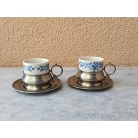 Vintage Wmf Espresso Tassen Set Retro Cafe Tassen, Blumendesign | 2Er-Set von EncoretroDeutsch