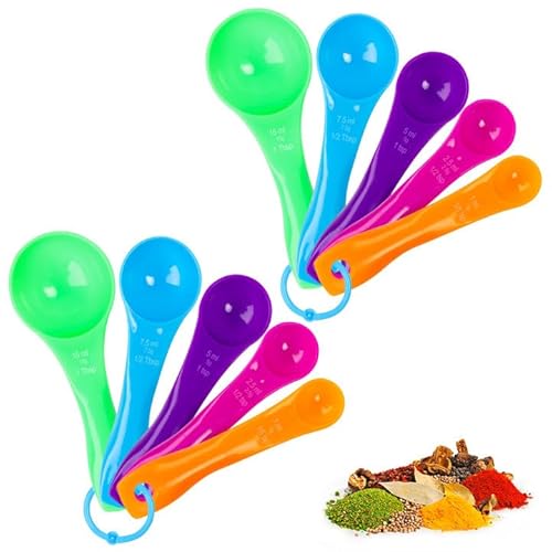 10 Stück Messlöffel Gramm, Messlöffel Set, Bunt Measuring Spoons 5 Unterschiedlichen Kapazitäten, Portionierlöffel Farbmesslöffel für Kochen & Backen Flüssigkeits und Pulvermessgeräte von Encuryna