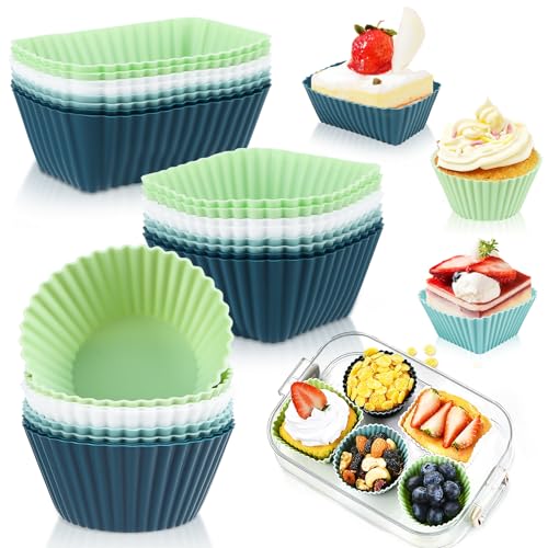 24 Stück Silikon Muffinförmchen, 3 Typen Wiederverwendbare Silikon Backformen, Muffin Silikonform, Mini Muffinförmchen für Kuchen, Eincreme und Pudding von Encuryna