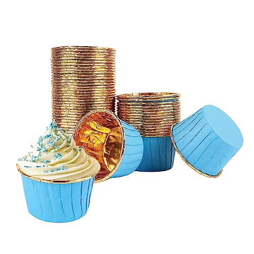 Encuryna 100 Stück Papier Muffinförmchen, Einweg Aluminiumfolie Papierbackförmchen Cupcake Liners, Cupcake Förmchen für Muffin Kuchen Pudding Dessert Party Hochzeiten Geburtstag Dekor (4# Blau) von Encuryna