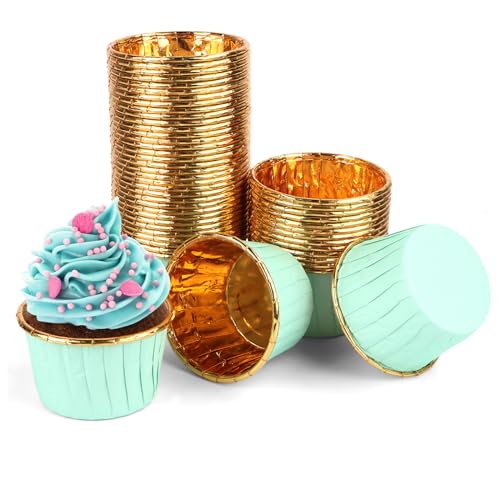 Encuryna 100 Stück Papier Muffinförmchen, Einweg Aluminiumfolie Papierbackförmchen Cupcake Liners, Cupcake Förmchen für Muffin Kuchen Pudding Dessert Party Hochzeiten Geburtstag Dekor (5# Grün) von Encuryna