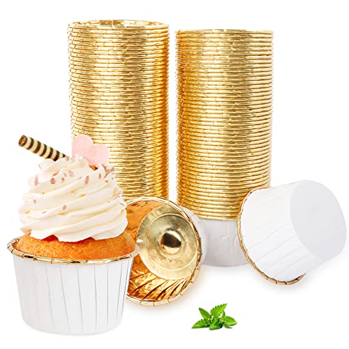 Encuryna 100 Stück Papier Muffinförmchen, Einweg Aluminiumfolie Papierbackförmchen Cupcake Liners, Weiß Cupcake Förmchen für Muffin Kuchen Pudding Dessert Party Hochzeiten Geburtstag Dekor von Encuryna