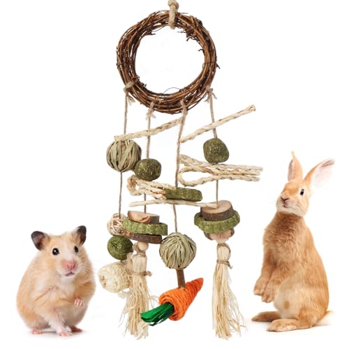 Encuryna Kaninchen Spielzeug Kaninchen Zubehoer Hasen Zubehör Kaninchen Spielzeug Beschäftigung Meerschweinchen,Hasen Käfig Hängende Kauspielzeug, Hamster, Meerschweinchen von Encuryna