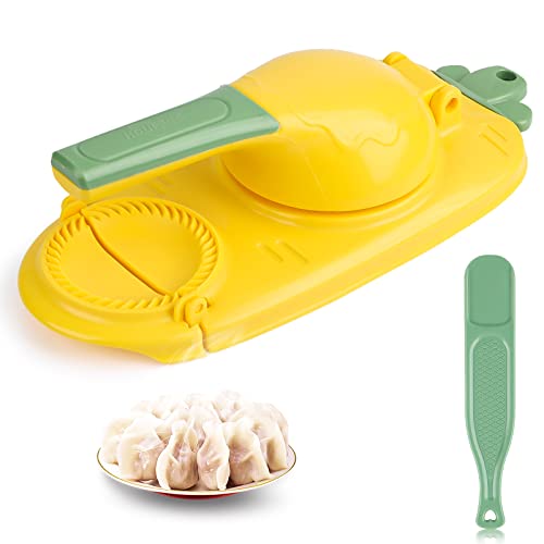 Encuryna Teigtaschen Maker, Dumpling Maker 2-in-1-Knödelformdruck,Teigtaschen-Hautmacher,Manuelle Teigpresse, Hautverpackungen,Knödel Skin Maker Knödel Formen(gelb) von Encuryna