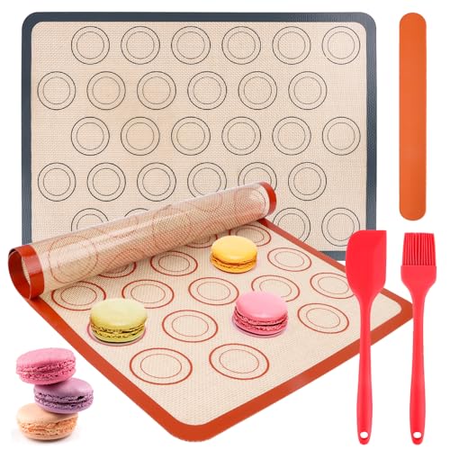 Silikon Backmatte, 2er Set Silikon Macaron Backmatte Set, Rutschfeste Backunterlage mit Backpinsel, Antihafte Wiederverwendbar Macarons Backset für Makronen Kekse Brot, Pizza Matte Silikon Backmatte, 2er Set Silikon Macaron Backmatte Set, Rutschfeste Backunterlage mit Backpinsel, Antihafte Wiederverwendbar Macarons Backset für Makronen Kekse Brot, Pizza Matte von Encuryna