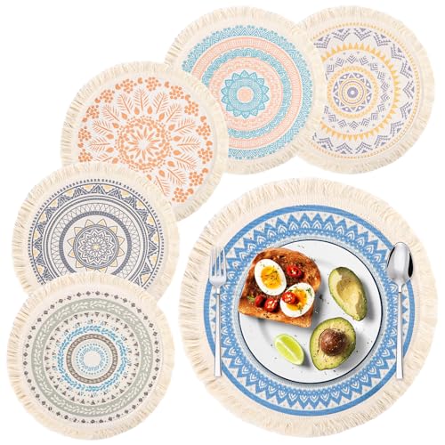 Tischsets 6er Set, Rund 33cm Gewebte Platzsets Hitzebeständige Platzdeckchen, rutschfest Boho Baumwolle Platzsets Untersetzer für Küche Esszimmer Hochzeit Party Bauernhaus Tisch Dekoration Tischsets 6er Set, Rund 33cm Gewebte Platzsets Hitzebeständige Platzdeckchen, rutschfest Boho Baumwolle Platzsets Untersetzer für Küche Esszimmer Hochzeit Party Bauernhaus Tisch Dekoration von Encuryna
