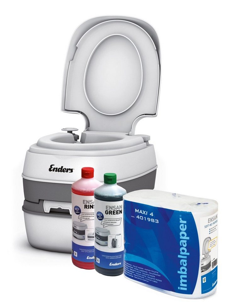 Enders® Campingtoilette Starterset Green Comfort, (Spar-Set, inkl. 1L RINSE + 1L GREEN + 4 Rollen selbstauflösendes Toilettenpapier), Kolbenpumpe, geringes Gewicht, glatte und hygienische Oberfläche von Enders®