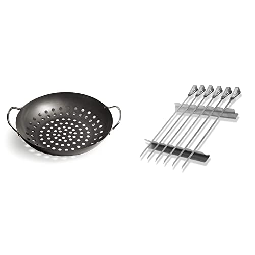 Enders® GEMÜSEPFANNE Grill-Zubehör 8790, BBQ Gourmet, für Gemüse, Salat, Fisch, Pfanne, beschichtet & ® SCHASCHLIKSPIESS-SET EDELSTAHL 8802, Grillspieße, Fleischspieße, Grill-Zubehör, Gasgrill BBQ von Enders