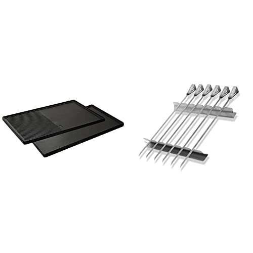 Enders® GUSS-WENDEPLATTE 1/2 7893 Boston 4, Monroe PRO 4, 43 cm x 32 cm, Schwarz/Grau & SCHASCHLIKSPIESS-SET EDELSTAHL 8802, Grillspieße, Fleischspieße, Grill-Zubehör, Gasgrill BBQ von Enders