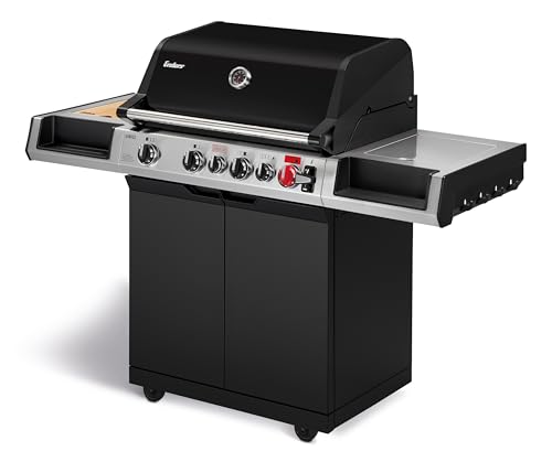 Enders® Gasgrill UNIQ 4 IK CRUSTER®, 4-Edelstahlbrenner, mehrstufige Drehregler, 800 °C TURBO ZONE™, SWITCH GRID™, HEAT RANGE™, SIMPLE CLEAN™, doppelwandige Garhaube, GN ½ Container, Bambusbrett #8702 von Enders
