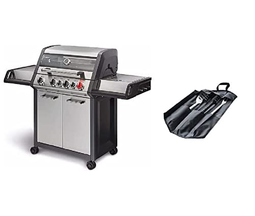 Enders Gasgrill MONROE PRO 4 SIK TURBO, 4-Brenner mit Kocher & Enders® Premium GRILLBESTECK Edelstahl 3-Set INKL 8786 Grillzange, Grillwender, Grillgabel, faltbare Tasche, schwarz von Enders