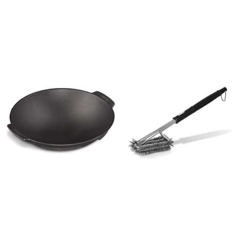 Enders Switch Grid Wok schwarz, aus massiv, emailliertem Gusseisen & PREMIUM GRILLBÜRSTE MIT EDELSTAHLBORSTEN 8814 Kunststoffgriff von Enders