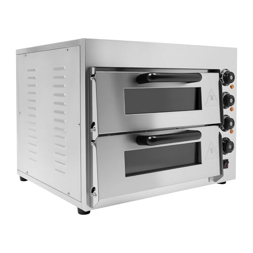 2-Etagen Pizza-Ofen 3000W Elektrischer Pizzaofen Edelstahl Elektrisch Gastro Steinbackofen mit Handschuhe Elektrisch Pizzabackofen Pizza Backofen für Haushaltsküchen, Restaurant, Pizzerien, Bäckereien von Endingfuny