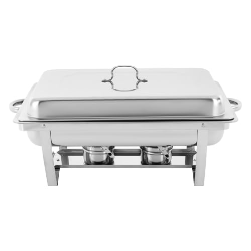 3 Grid Chafing Dish Set Edelstahl Wärmebehälter mit Deckel und Griffe, Edelstahl Warmhaltebehälter mit Stützrahmen und 2 Brennstoffhalterungen, Profi Speisenwärmer, Warmhaltegerät für Buffet Party von Endingfuny
