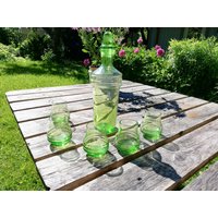 Grüner Glasdekanter Mit 5 Gläsern, Grüner Glaskaraffe Schnaps, Wodka, Cognac Dekanter 6Er, Vintage Glas, Geschenkidee von Endladesign