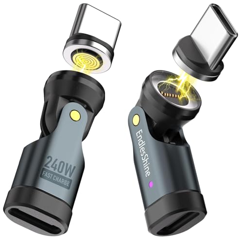 EndlesShine USB C Magnet Adapter 240W [2 Pack], Kann Alle Typ C Kabel in Magnetischer USB C Ladekabel, 90/180/360 Grad Drehung 5A Quick Charge Data Transfer für Telefon Samsung MacBook Pro LG Google von EndlesShine