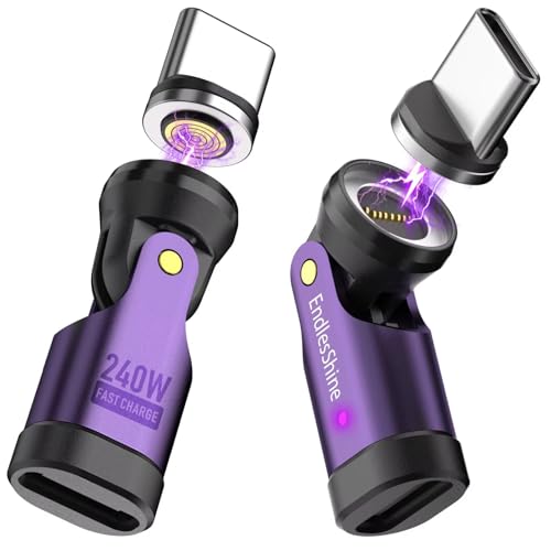 EndlesShine USB C Magnet Ladekabel Adapter 240W [2 Pack], Kann Alle Typ C Kabel in Magnetischer USB C Kabel, 90/180/360 Grad Drehung 5A Quick Charge Data Transfer für lPhone Samsung MacBook Pro Laptop von EndlesShine