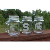 Paar Msu Spartan Offiziell Lizenziert Geätzte Gläser - 16 Oz Mason Jar Tassen | #8112 von EndlessEtching