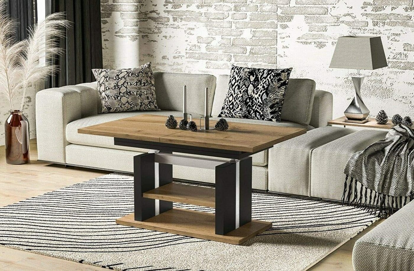 Endo-Moebel Couchtisch Dior 110cm - 170cm ausziehbar und höhenverstellbar Doppellift, Couch- & Esstisch in einem, Funktionstisch modern, umwandelbar von Endo-Moebel