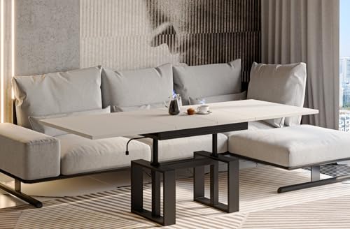 Endo-Moebel Couchtisch Empoli 110-170 cm Esstisch erweiterbar & höhenverstellbar Doppellift (Kaschmir Beige) von Endo-Moebel