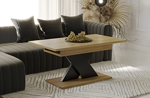 Endo-Moebel Couchtisch Ilo 110-140 cm Esstisch erweiterbar Akzentstreifen in Schwarz Wohnzimmertisch (Natur Eiche) von Endo-Moebel