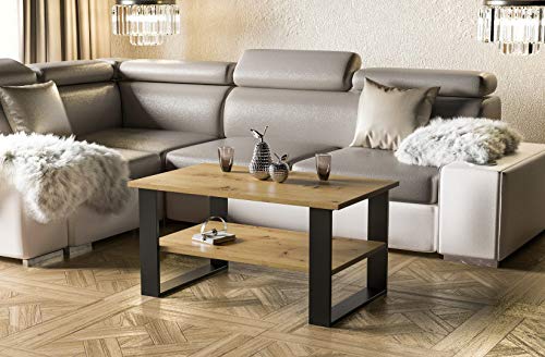 Endo-Moebel Couchtisch Inga 110x65 cm – Robuster Beistelltisch mit Ablagefach und stabilen Metallkufen (Artisan Eiche) von Endo-Moebel