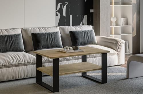 Endo-Moebel Couchtisch Inga 110x65 cm – Robuster Beistelltisch mit Ablagefach und stabilen Metallkufen (Eiche Cremona) von Endo-Moebel