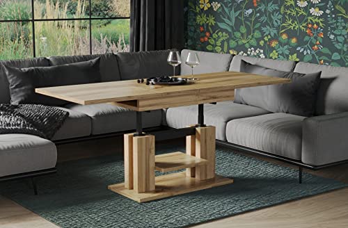 Endo-Moebel Couchtisch Iso 110-170 cm Esstisch erweiterbar & höhenverstellbar Doppellift (Wotan Eiche) von Endo-Moebel