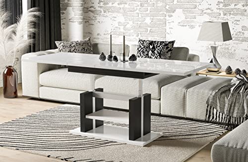 Endo-Moebel Design Couchtisch Dior 110-170 cm Esstisch erweiterbar & höhenverstellbar Doppellift (Weiß Hochglanz) von Endo-Moebel