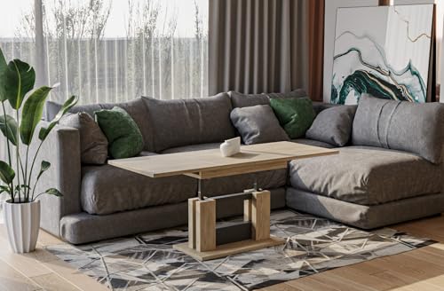 Endo-Moebel Design Couchtisch Fabel 110-170 cm Esstisch erweiterbar & höhenverstellbar Doppellift (Eiche Cremona) von Endo-Moebel