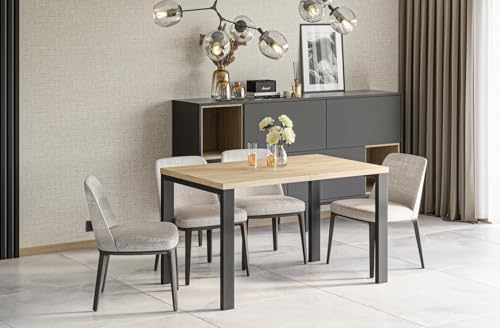 Endo-Moebel Design Esstisch Garant 130cm - 265 Metall erweiterbar Metallgestell Küchentisch ausziehbar (Eiche Cremona) von Endo-Moebel