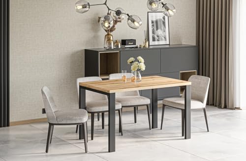 Endo-Moebel Design Esstisch Garant 130cm - 265 Metall erweiterbar Metallgestell Küchentisch ausziehbar (Eiche Evoke) von Endo-Moebel