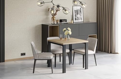 Endo-Moebel Design Esstisch Garant 80cm - 215 Metall erweiterbar Metallgestell Küchentisch ausziehbar (Eiche Cremona) von Endo-Moebel