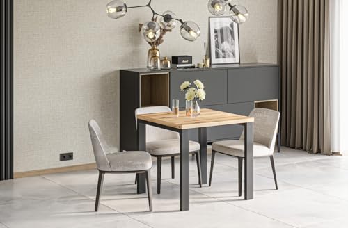 Endo-Moebel Design Esstisch Garant 80cm - 215 Metall erweiterbar Metallgestell Küchentisch ausziehbar (Eiche Evoke) von Endo-Moebel