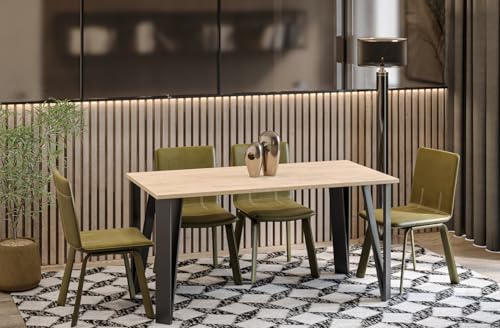 Endo-Moebel Esstisch Adeo 80 cm bis 160 cm erweiterbar Küchentisch extravagant Schwarze Metallbeine (Eiche Cremona) von Endo-Moebel