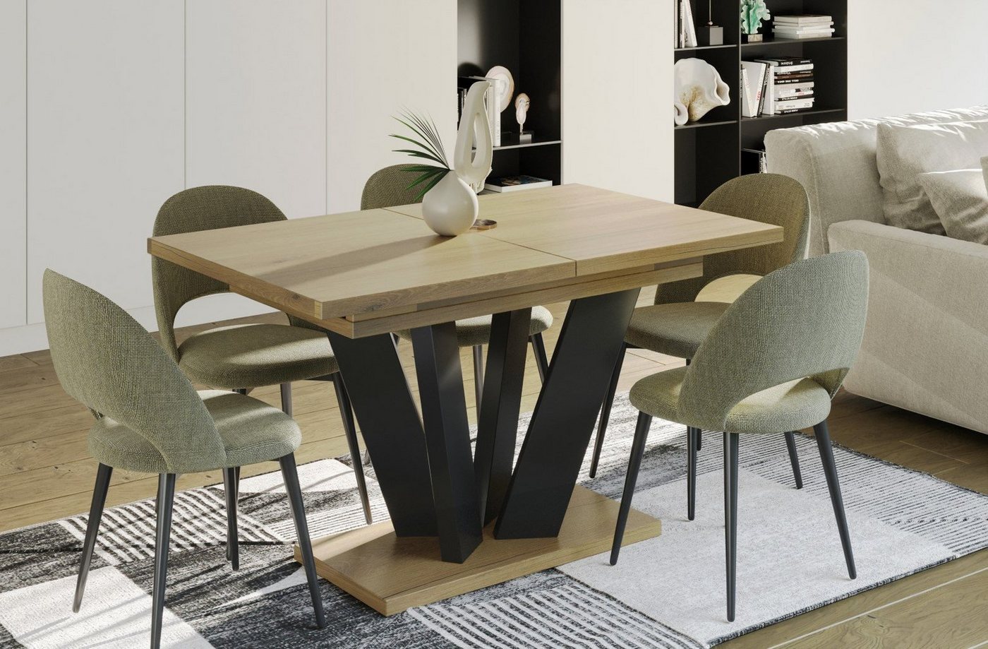 Endo-Moebel Esstisch Alex 130-210 cm Säulen Tisch erweiterbar Tischbeine schwarz ausziehbar von Endo-Moebel