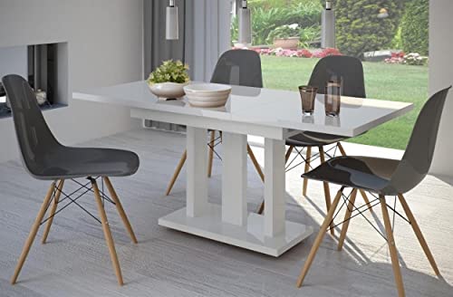 Endo-Moebel Esstisch Appia 130cm - 210cm erweiterbar ausziehbar Säulentisch Küchentisch | Tischbeine Matt (Weiß Hochglanz) von Endo-Moebel