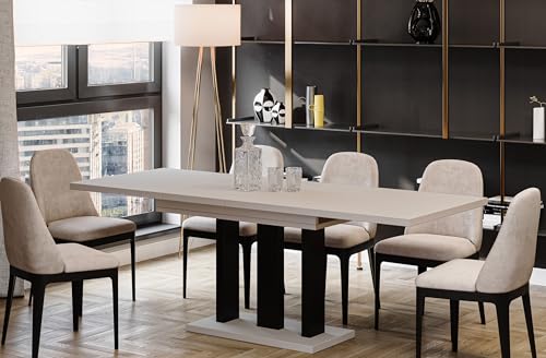 Endo-Moebel Esstisch Appia 130cm - 210cm erweiterbar ausziehbar Säulentisch Küchentisch Synchronauszug | Tischbeine Matt (Kaschmir Beige) von Endo-Moebel