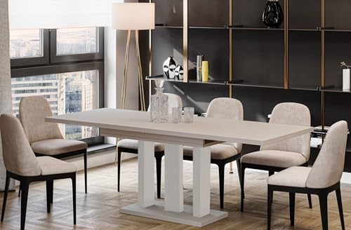 Endo-Moebel Esstisch Appia 130cm - 210cm erweiterbar ausziehbar Synchronauszug Säulentisch Küchentisch Spezial (Uni Kaschmir/Cashmere) von Endo-Moebel