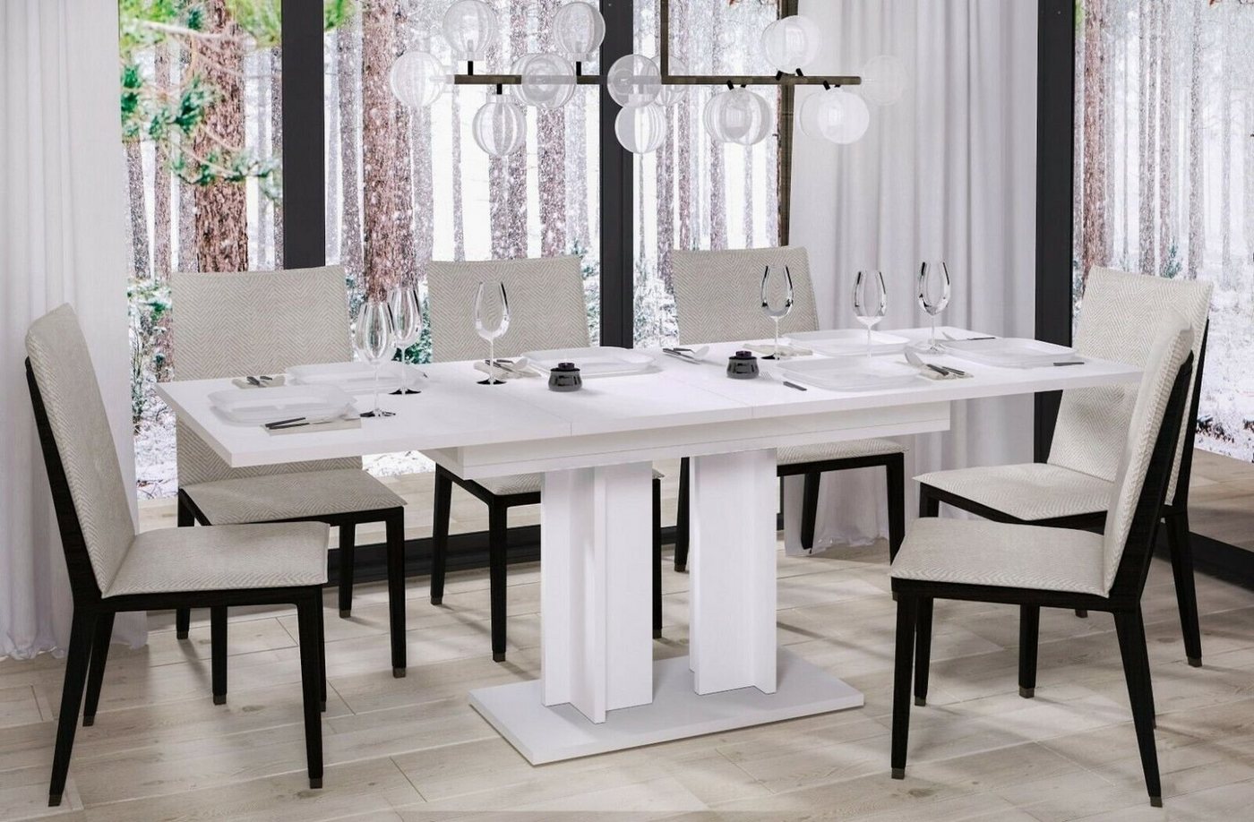 Endo-Moebel Esstisch Aurora 130cm - 210cm erweiterbar ausziehbar Säulentisch Küchentisch von Endo-Moebel