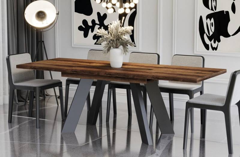 Endo-Moebel Esstisch Como Esstisch 130–210cm ausziehbar für 8 Personen, Tischbeine schwarz von Endo-Moebel